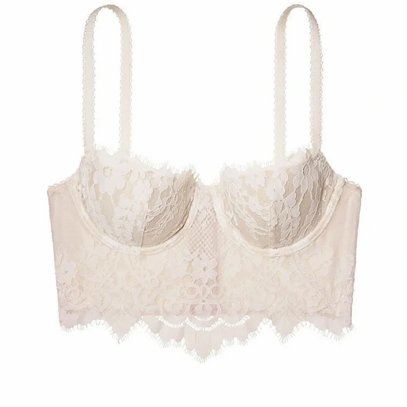 Victoria’s Secret Dream Angels Lined Demi Bust Longline Ivory Cream Lace 32DDD - Picture 5 of 12